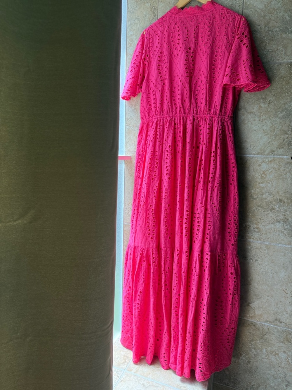 Sundance Juno Eyelet Maxi Dress Pink Pockets Elastic Waist Flutter Sleeves Large - Picture 9 of 16